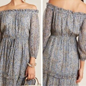 Anthropologie Blue and Yellow Midi Dress